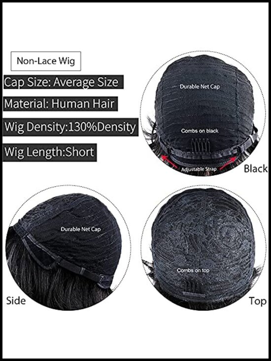 Pixie Cut Human Hair Wig for Black Women, Throw On and Go, Glueless, 150%